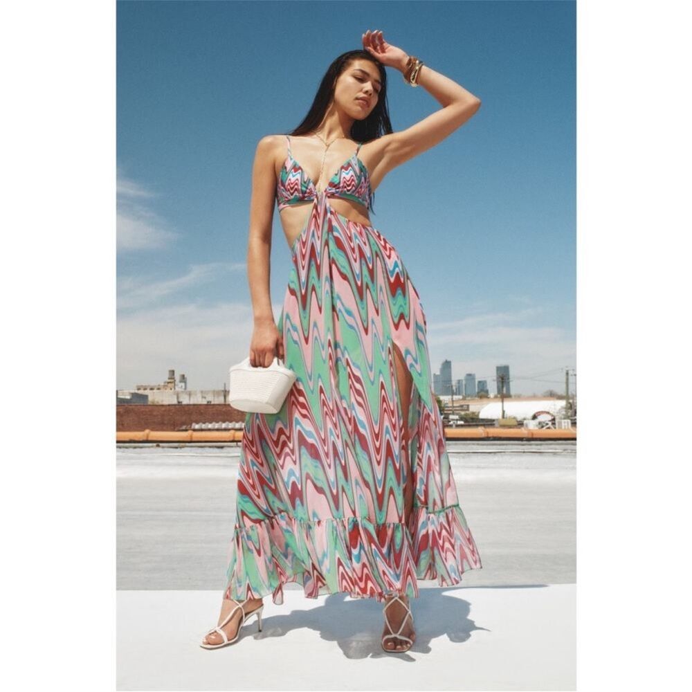 PatBo Waves Cutout Beach Maxi Dress in Green Multi Size US small $725 MSRP